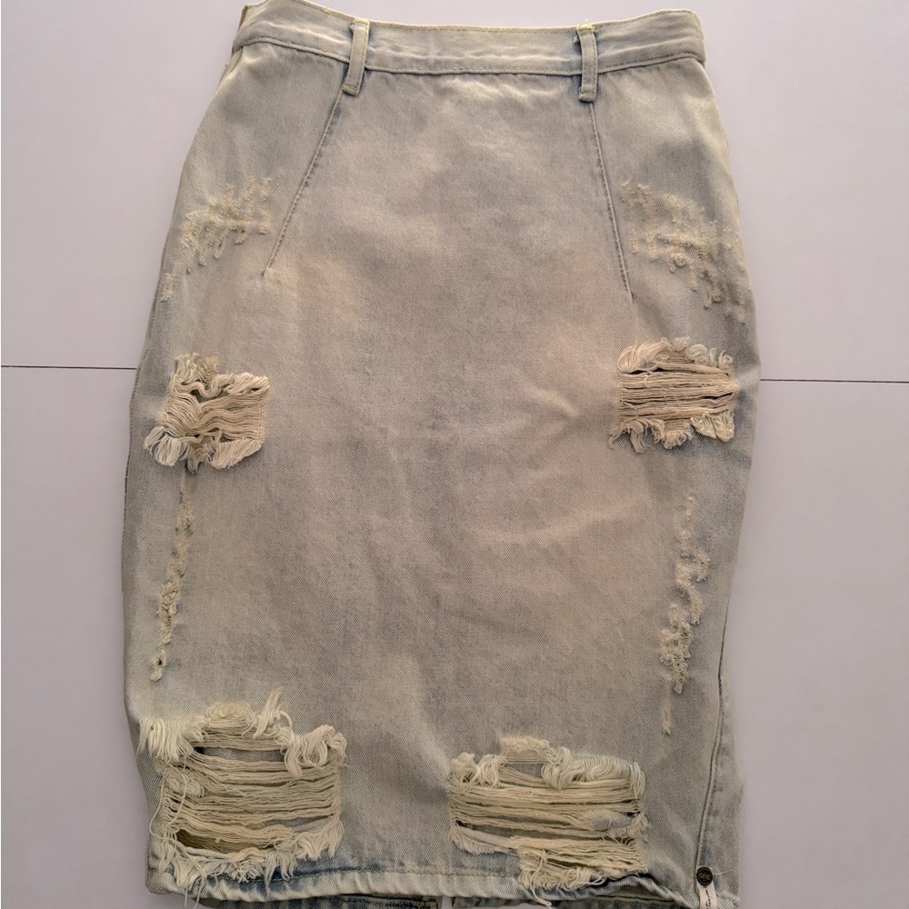 One Teaspoon Light Blue Distressed Midi Skirt